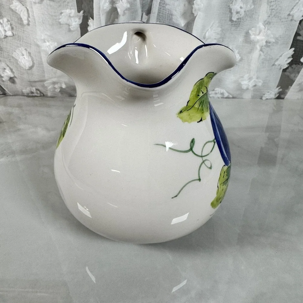 Zanolli Ceramic Pitcher Jug Handpainted Plums Italy‎ Fruit Farmhouse Cottagecore